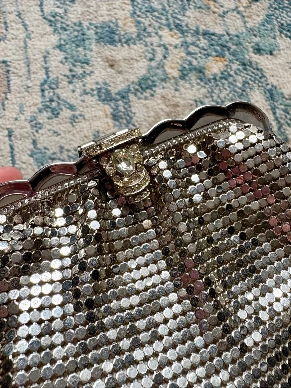 Vintage 1920's Whiting & Davis Silver Mesh Bag Rhinestone Art Deco Glamour Party